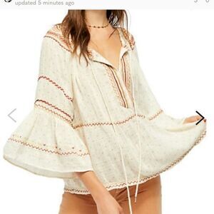 FREE‎ PEOPLE TALIA OVERSIZED EMBROIDERED TOP IN CREAM